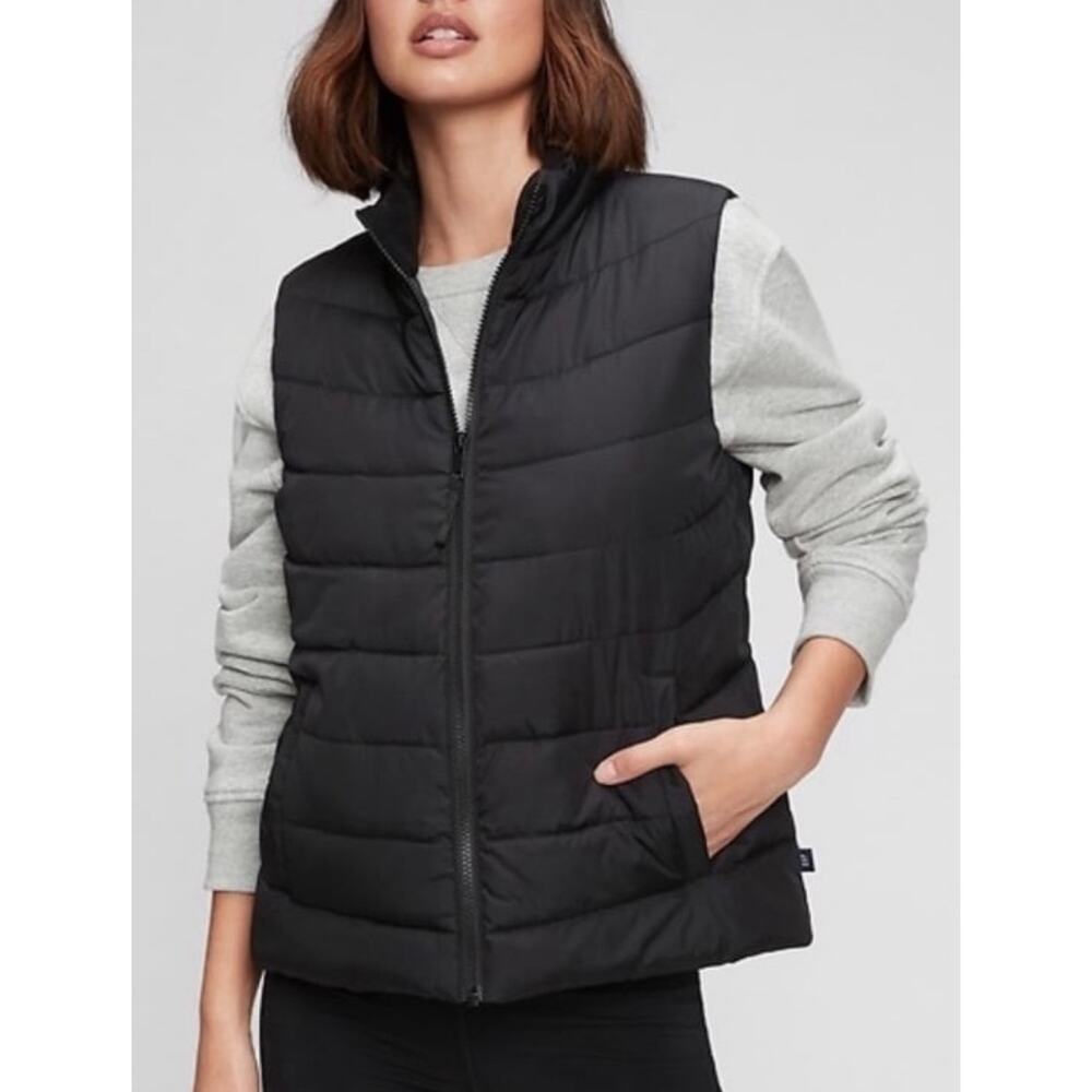 GAP ColdControl Black Puffer Zip Up Vest Jacket, pockets, Size Large